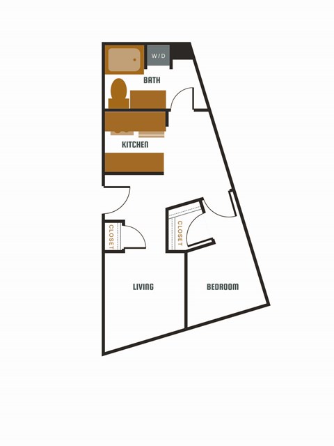 Floor plan for 1 bed, 1 bath, 716 sqft